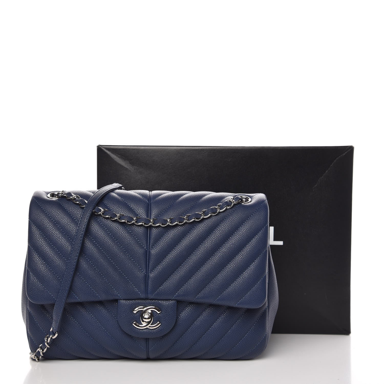 Chanel Caviar Chevron Quilted Large Puffy CC Flap Navy 10 of 10