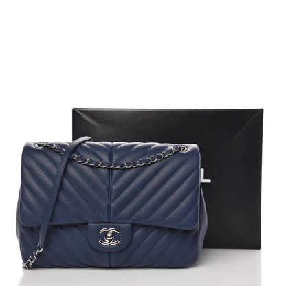 Chanel Caviar Chevron Quilted Large Puffy CC Flap Navy 10 of 10