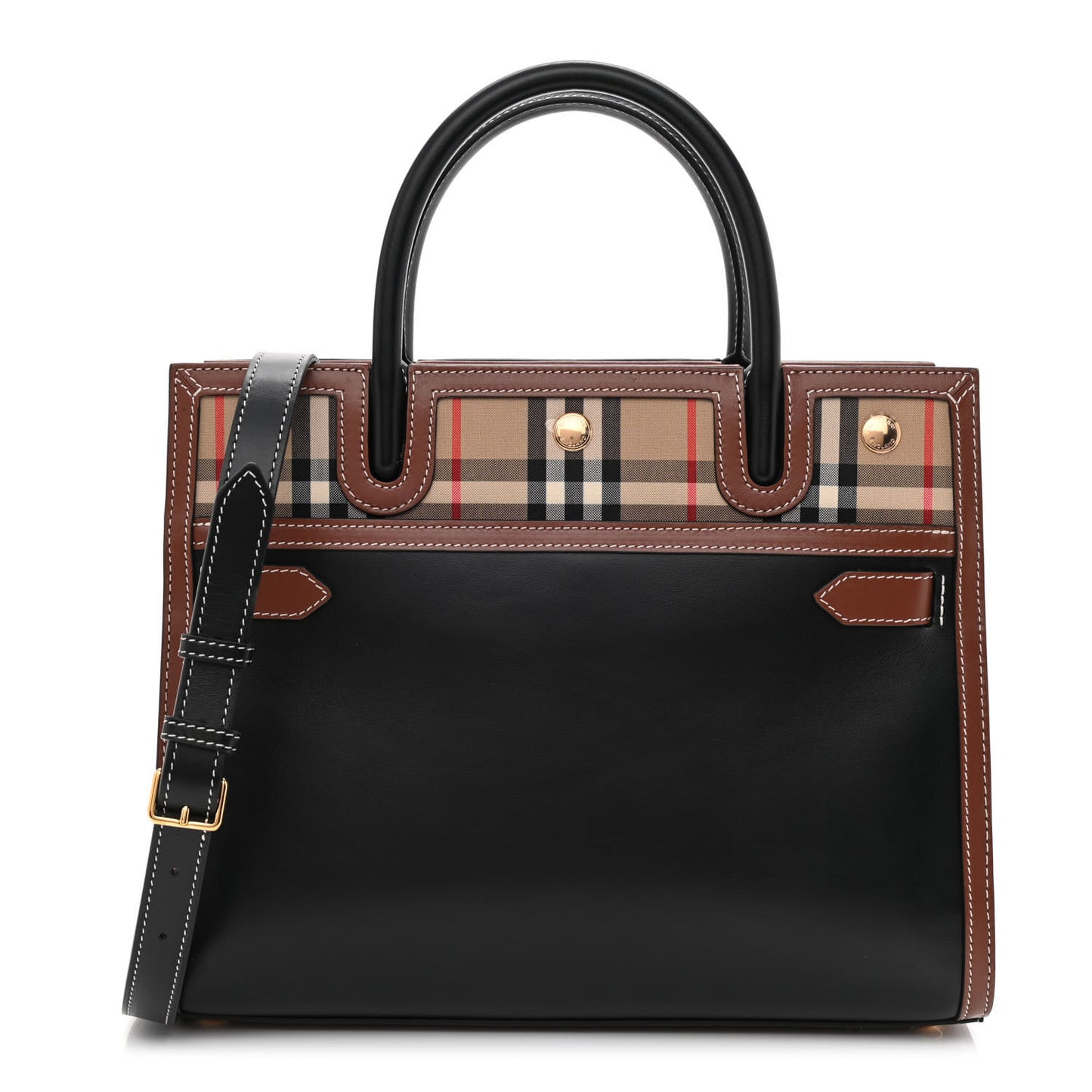 Calfskin Vintage Check Small Two Handle Title Bag Black