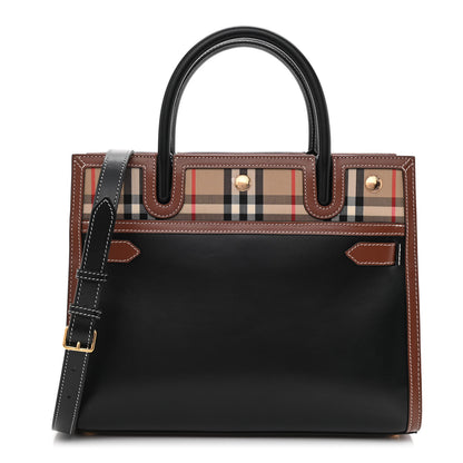 Burberry Calfskin Vintage Check Small Two Handle Title Bag Black 1 of 10