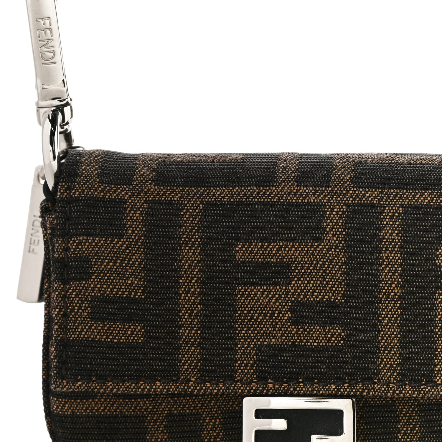 Fendi Recycled Fabric Jacquard Vitello Grace FF 1974 Nano Baguette Charm Tobacco Moro Black 7 of 10