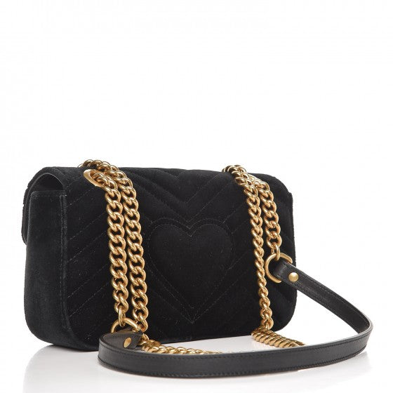 Gucci Velvet Matelasse Embroidered Mini GG Marmont Shoulder Bag Black 3 of 9