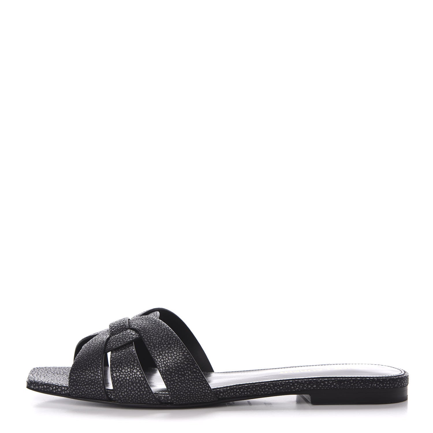 Saint Laurent Calfskin Galuchat Embossed Tribute 05 Slide Sandals 36.5 Black 1 of 9