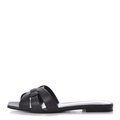 Saint Laurent Calfskin Galuchat Embossed Tribute 05 Slide Sandals 36.5 Black 1 of 9
