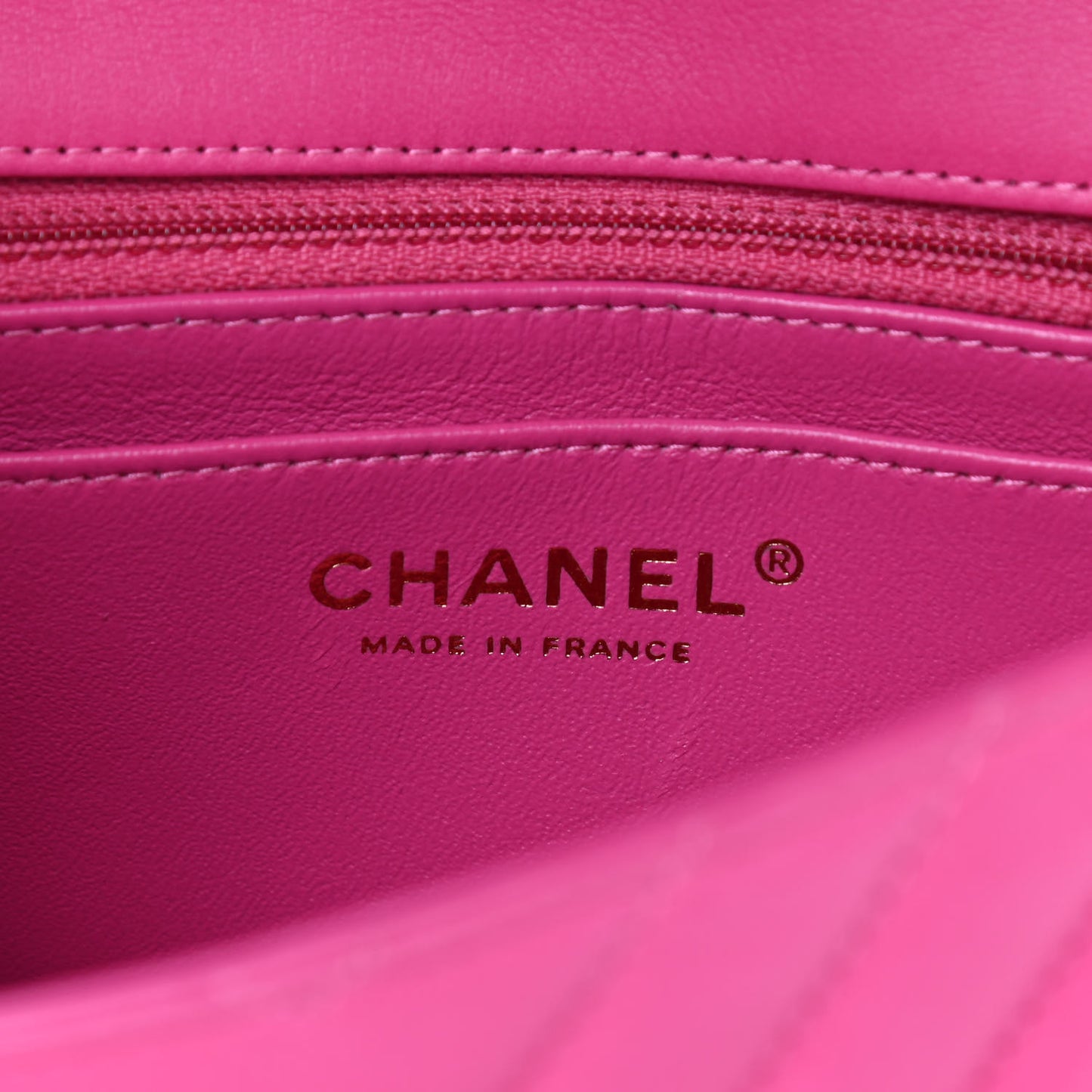 Lambskin Chevron Quilted Mini Rectangular Flap Dark Pink