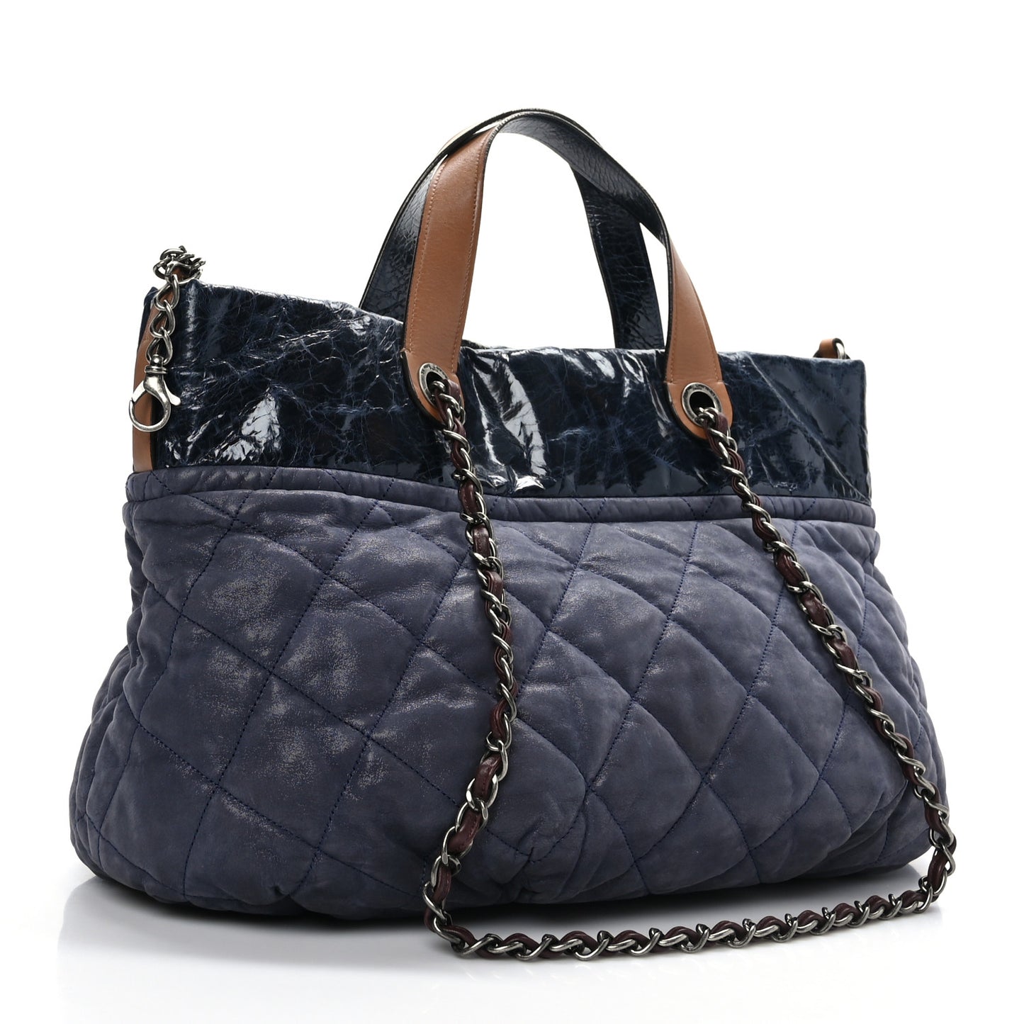Iridescent Calfskin Small In the Mix Tote Navy