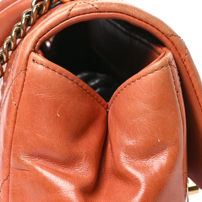 Chanel Glazed Calfskin Quilted Medium Gold Bar Top Handle Flap Orange 12 of 13