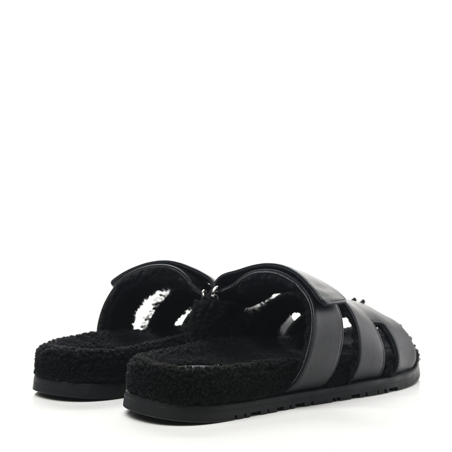 Hermes Calfskin Woolskin Mens Chypre Sandals 43 Black 4 of 8