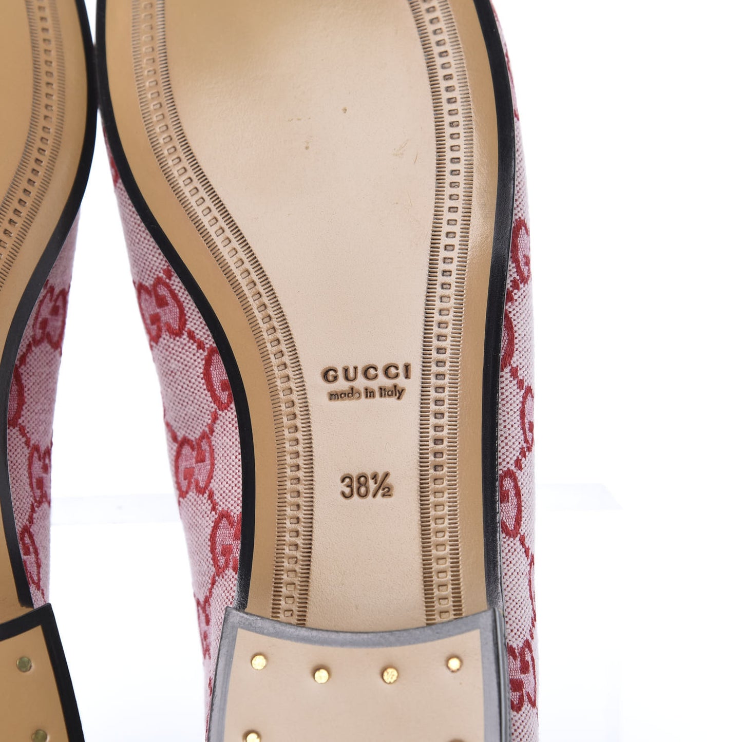 Canvas GG Monogram Horsebit Womens Jordaan Loafers 38.5 Gardenia Hibiscus Red