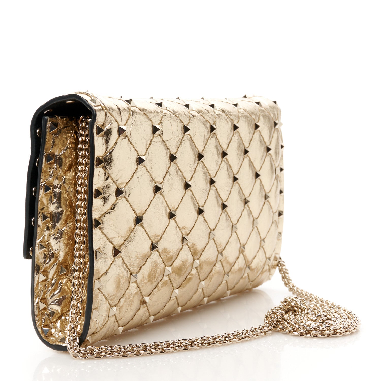 Valentino Garavani Metallic Nappa Rockstud Spike Wallet on Chain Mekong 3 of 11