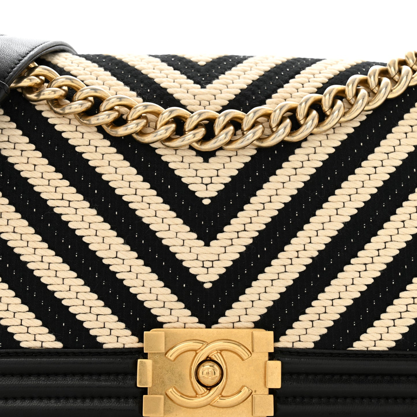 Fabric Chevron Braided Medium Boy Flap Black White