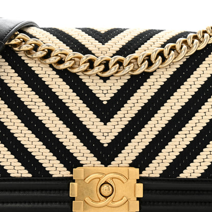 Chanel Fabric Chevron Braided Medium Boy Flap Black White 8 of 13
