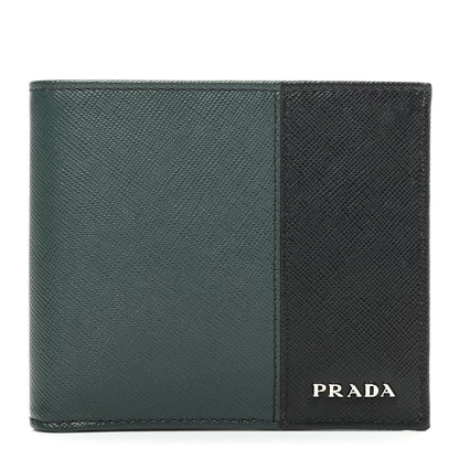 Prada Saffiano Bi-Color Bi-Fold Wallet Smeraldo Black 1 of 8