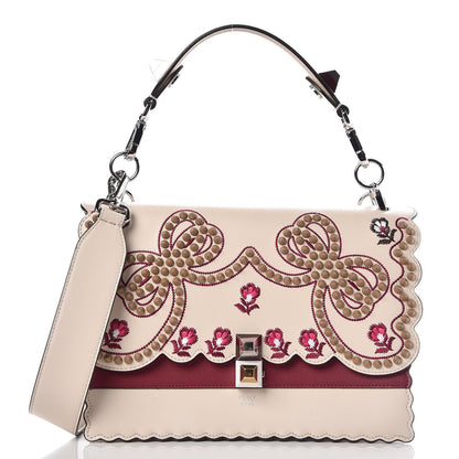 Fendi Vitello Liberty Lucido Flowers and Bows Scalloped Studded Kan I Shoulder Bag Camelia Black Cherry 1 of 7