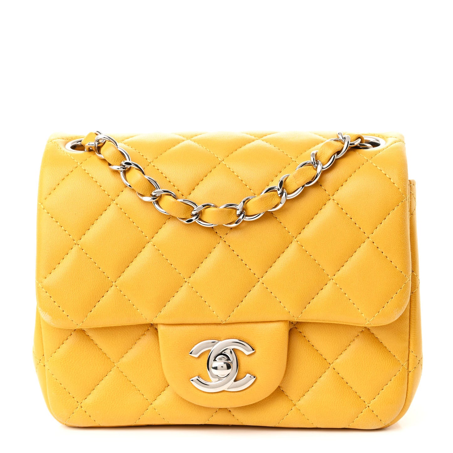 Lambskin Quilted Mini Square Flap Yellow