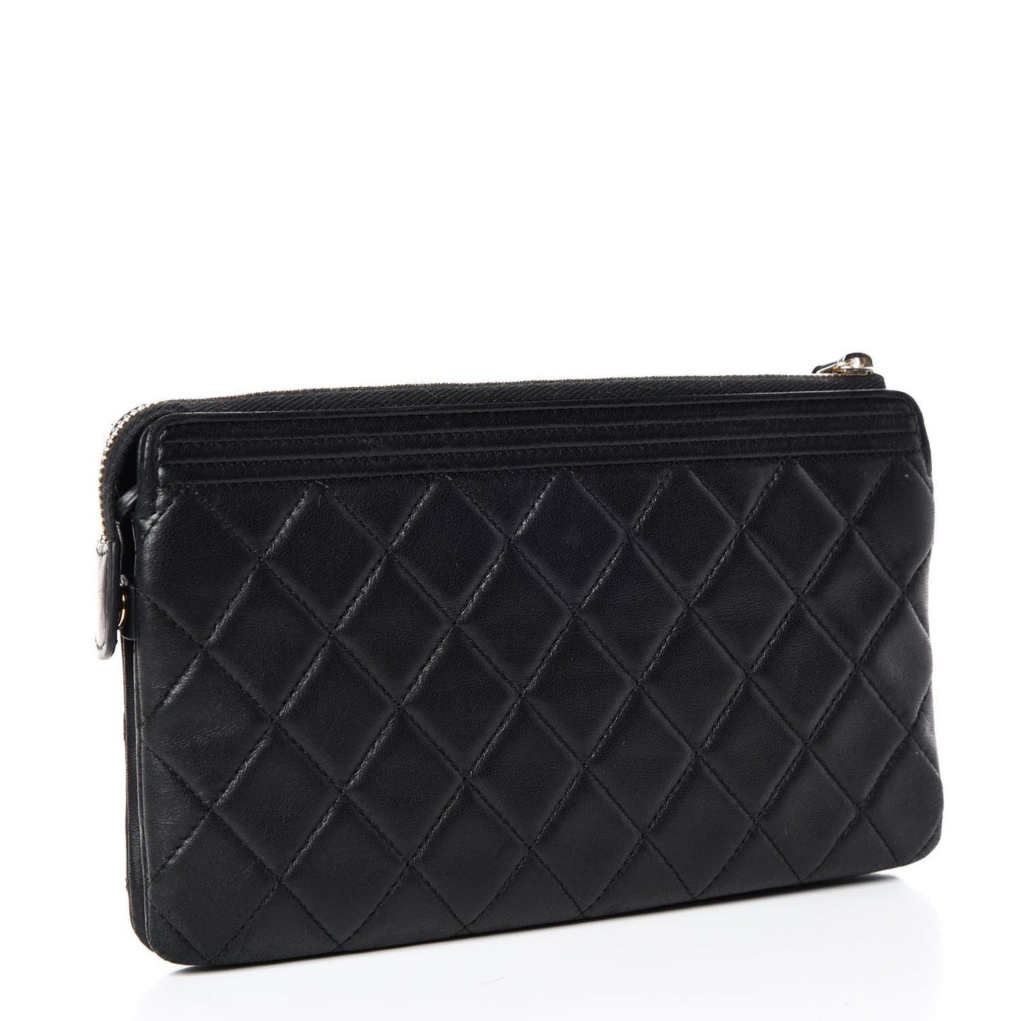 Lambskin Quilted Small Zipped Boy Pouch Black