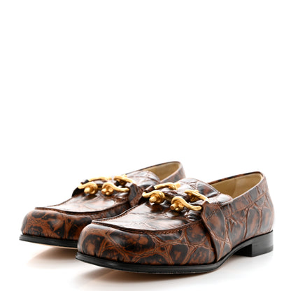 Bottega Veneta Calfskin Crocodile Embossed Monsieur Croco Bit Loafers 38 Barrel 3 of 8