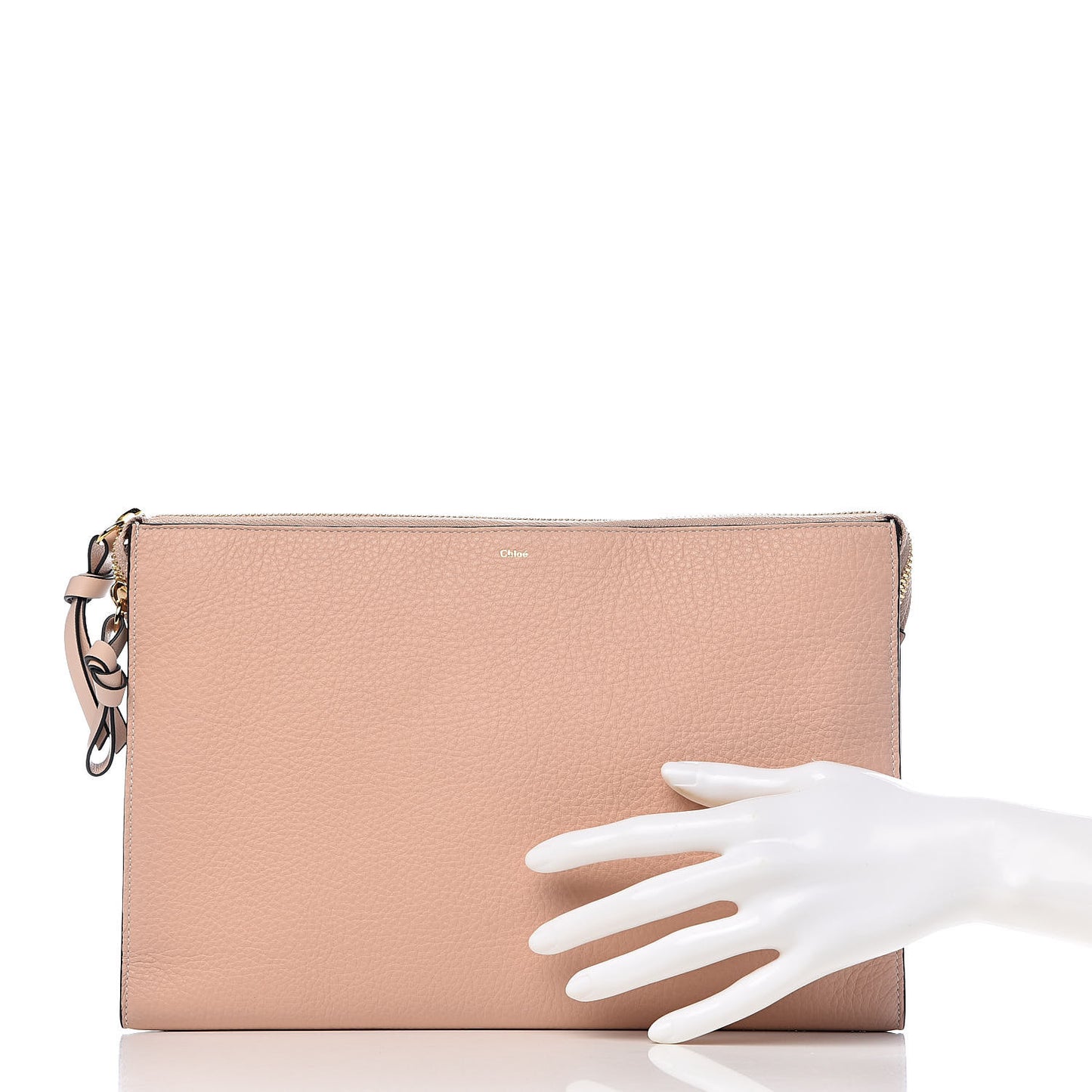 Calfskin Alphabet Flat Pouch Clutch Blush Nude
