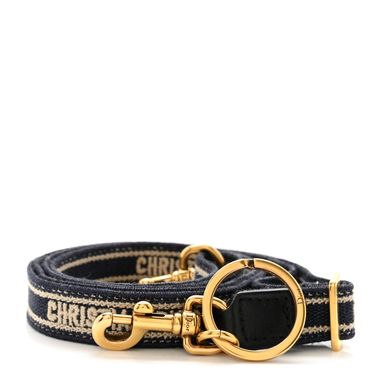 Christian Dior Canvas Embroidered Key Chain Shoulder Strap Blue White 1 of 7