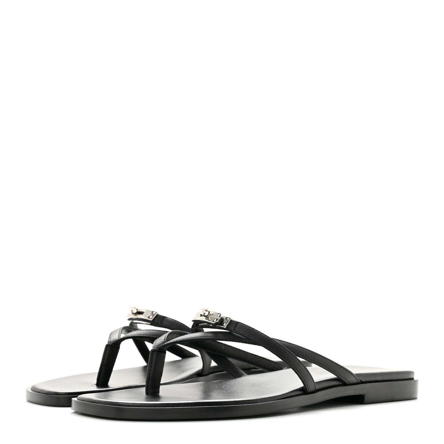 Hermes Calfskin Miss Sandals 37 Black 4 of 9