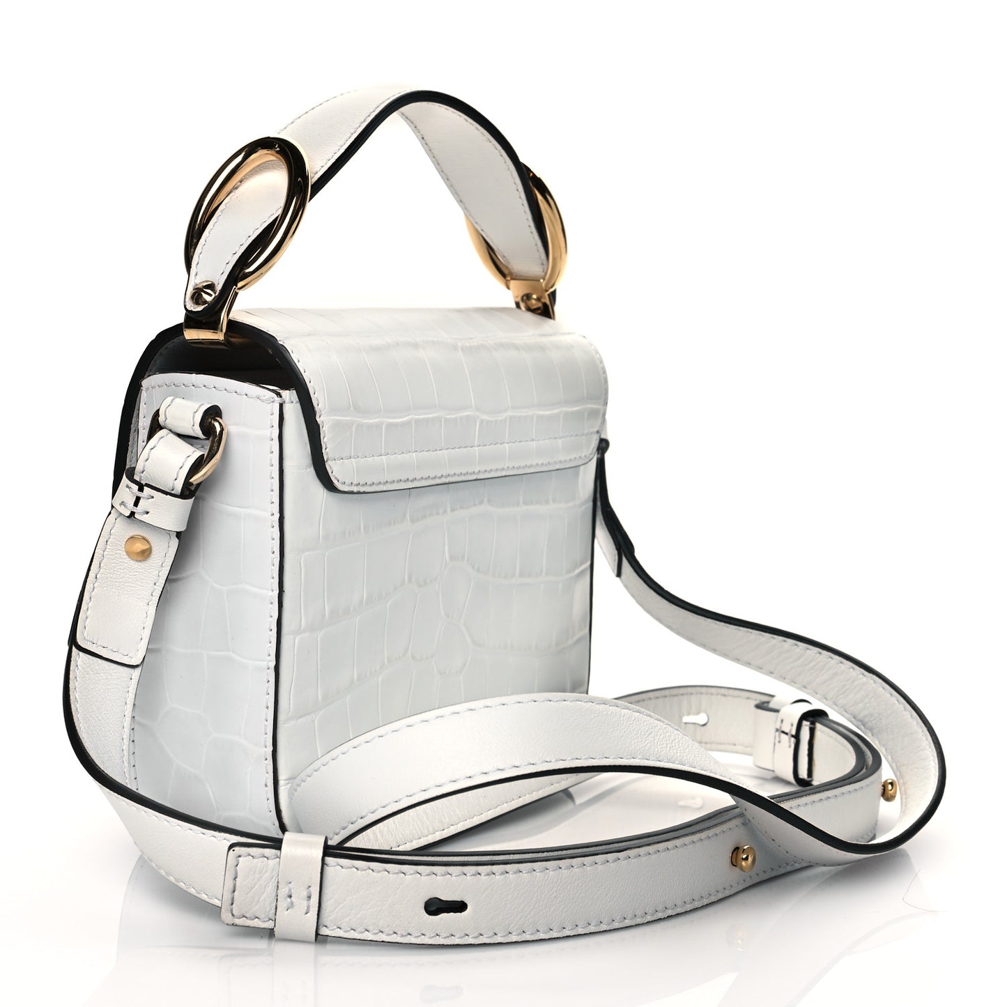 Calfskin Crocodile Embossed Mini C Double Carry Brilliant White
