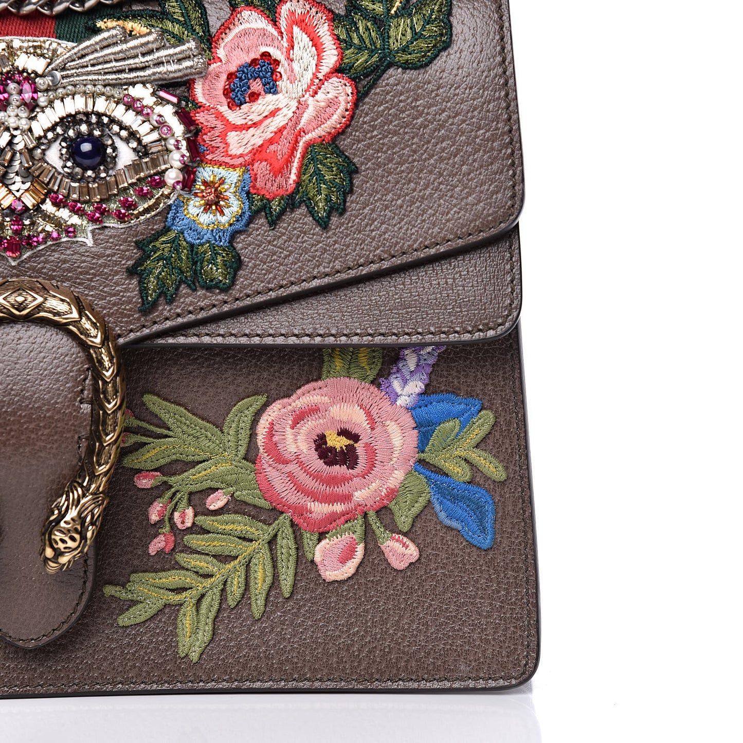 Calfskin Web Owl Embroidered Medium Dionysus Shoulder Bag New Acero Multicolor