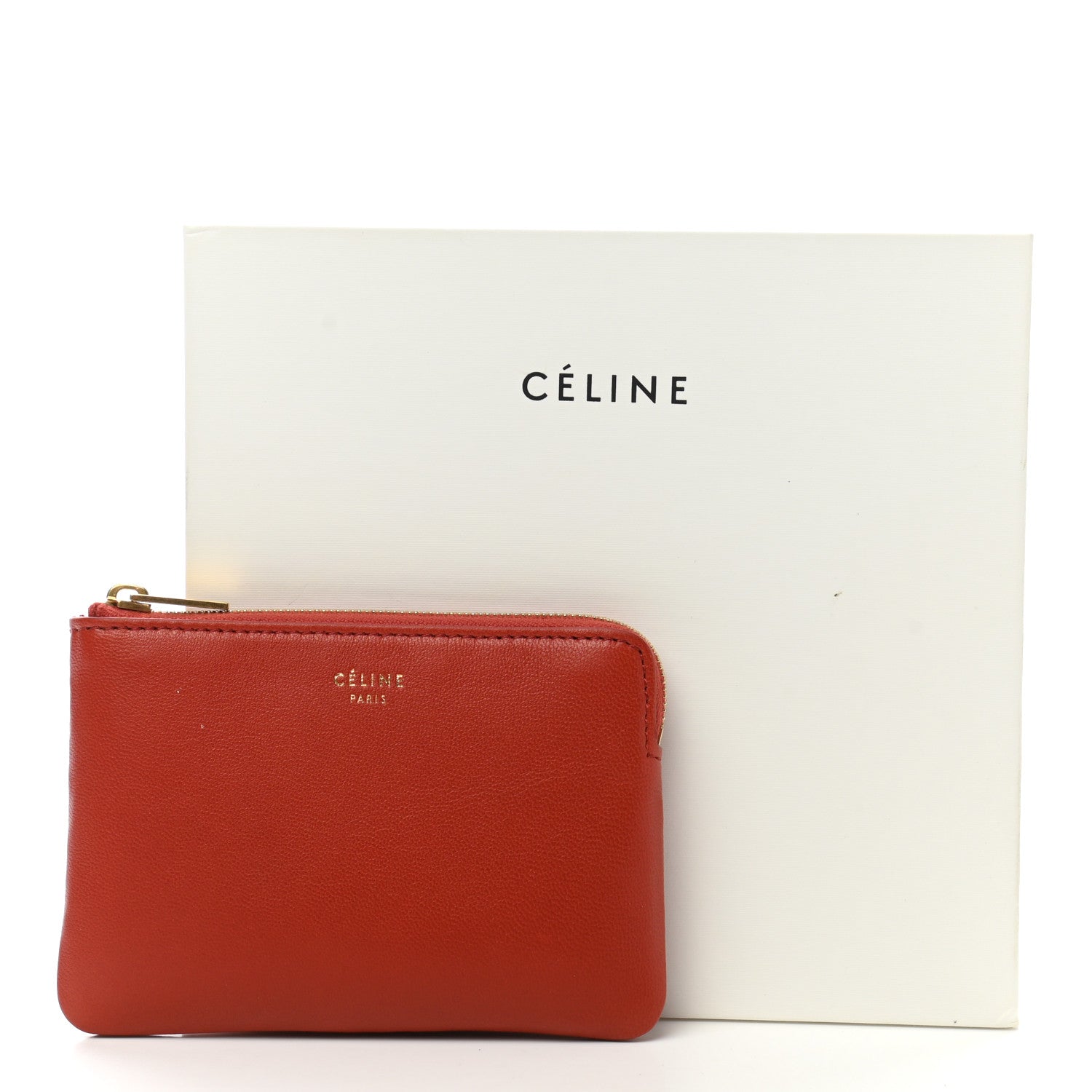 Celine Calfskin Medium Half Zip Multifunction Wallet Coin Purse Fox Red 18 of 18