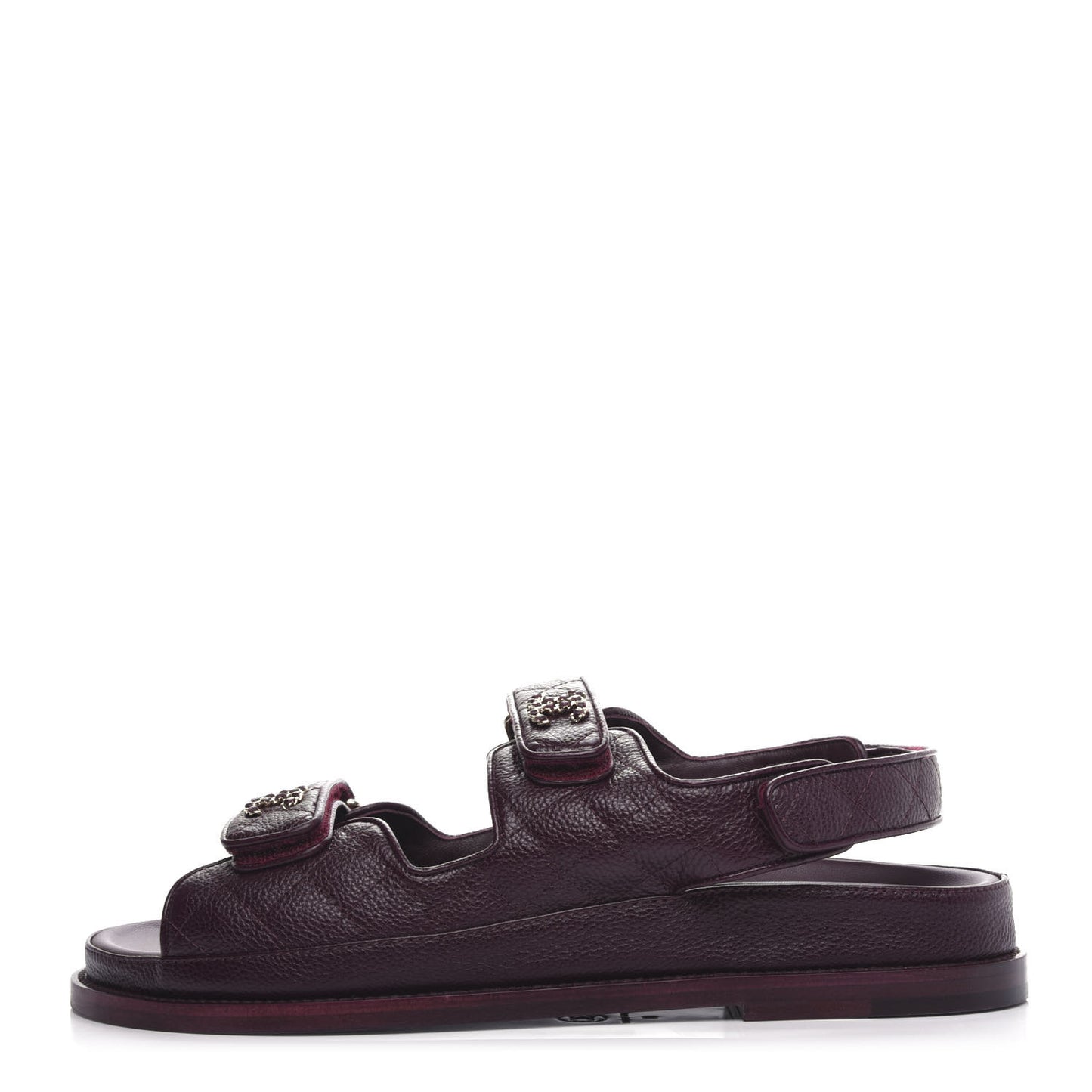 Grained Calfskin Quilted Velcro Dad Sandals 41 Burgundy