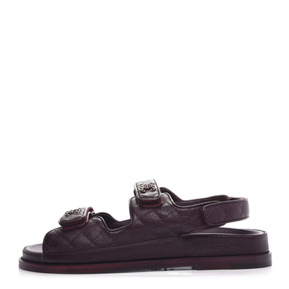 Chanel Grained Calfskin Quilted Velcro Dad Sandals 41 Burgundy 1 of 11