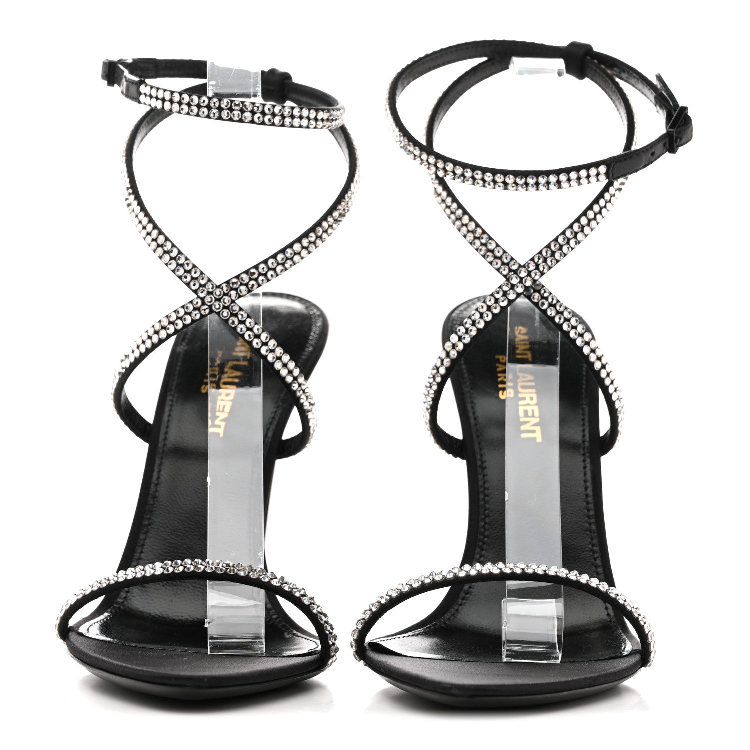 Saint Laurent Crepe Satin Crystal Satine 110 Sandals 36 Black 3 of 9