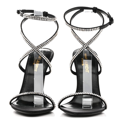 Saint Laurent Crepe Satin Crystal Satine 110 Sandals 36 Black 3 of 9