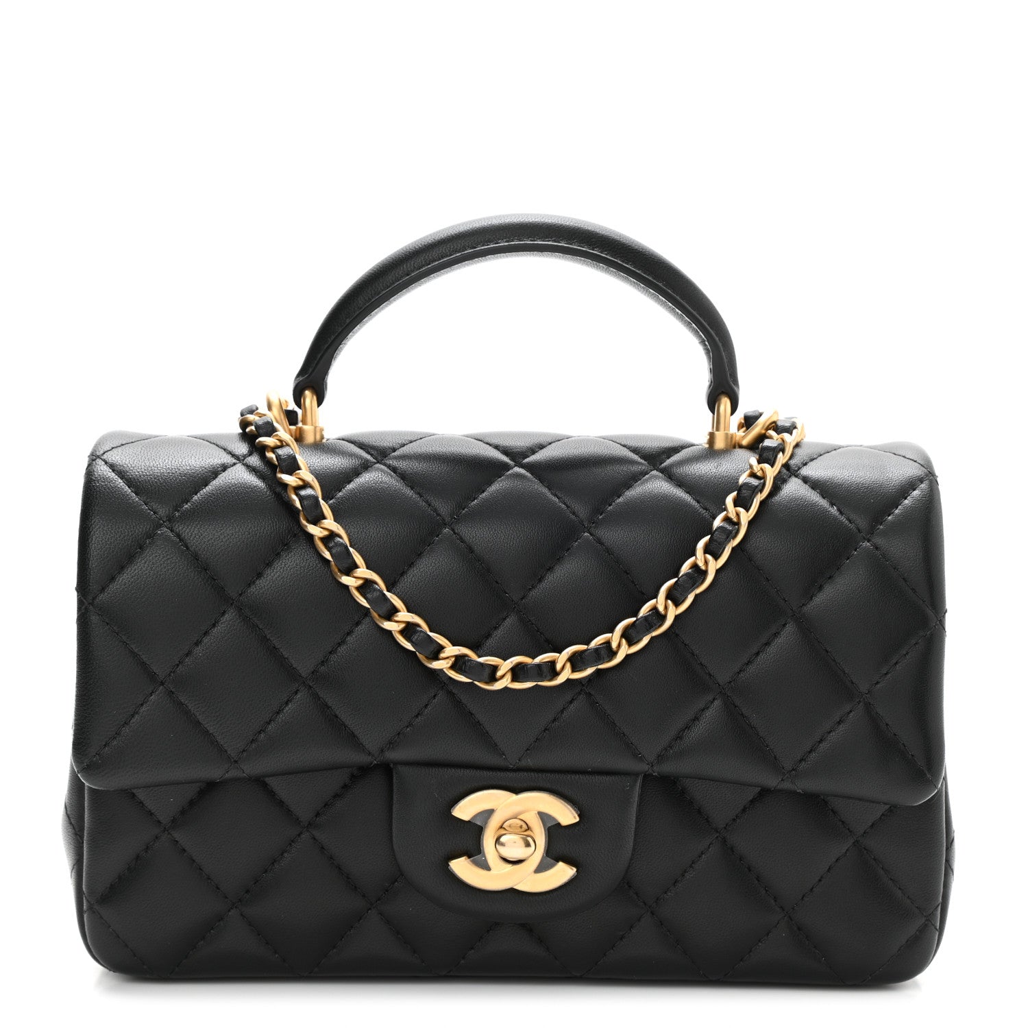 Chanel Lambskin Quilted Mini Top Handle Rectangular Flap Black 1 of 11