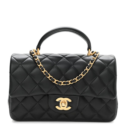 Chanel Lambskin Quilted Mini Top Handle Rectangular Flap Black 1 of 11