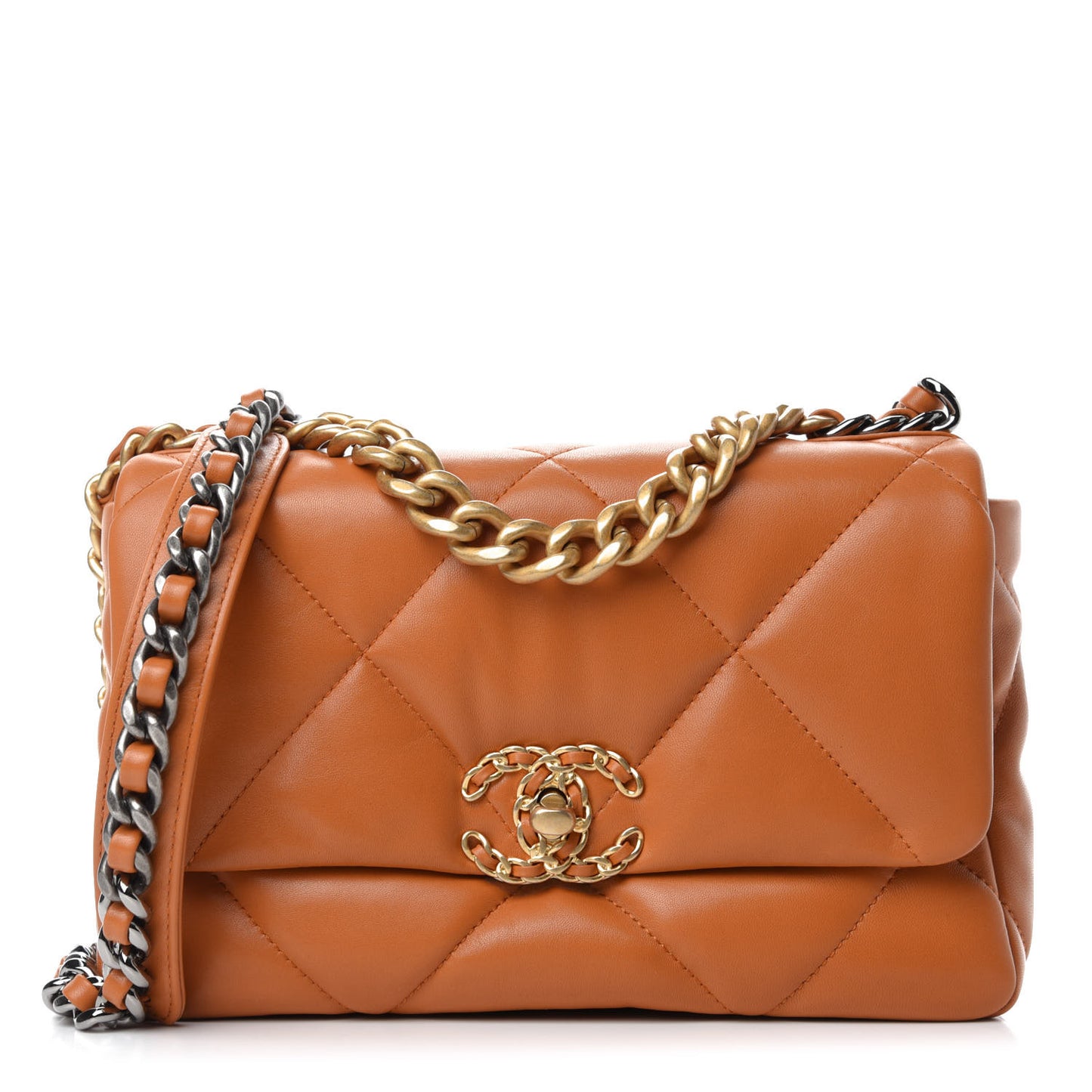 Lambskin Quilted Medium Chanel 19 Flap Light Brown