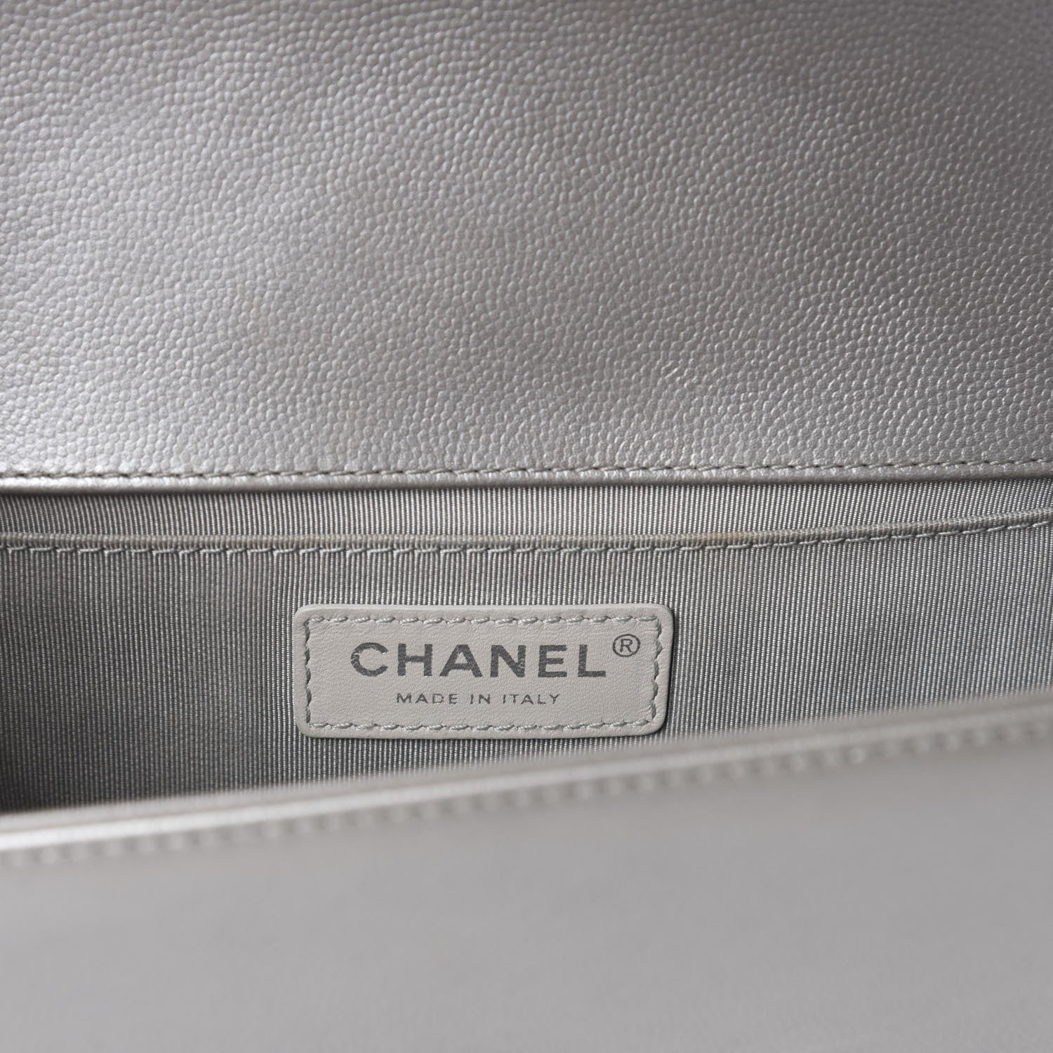 Chanel Metallic Caviar Chevron Quilted Medium Boy Flap Silver 9 of 14