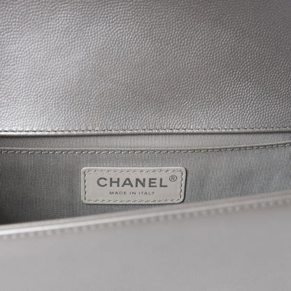 Chanel Metallic Caviar Chevron Quilted Medium Boy Flap Silver 9 of 14