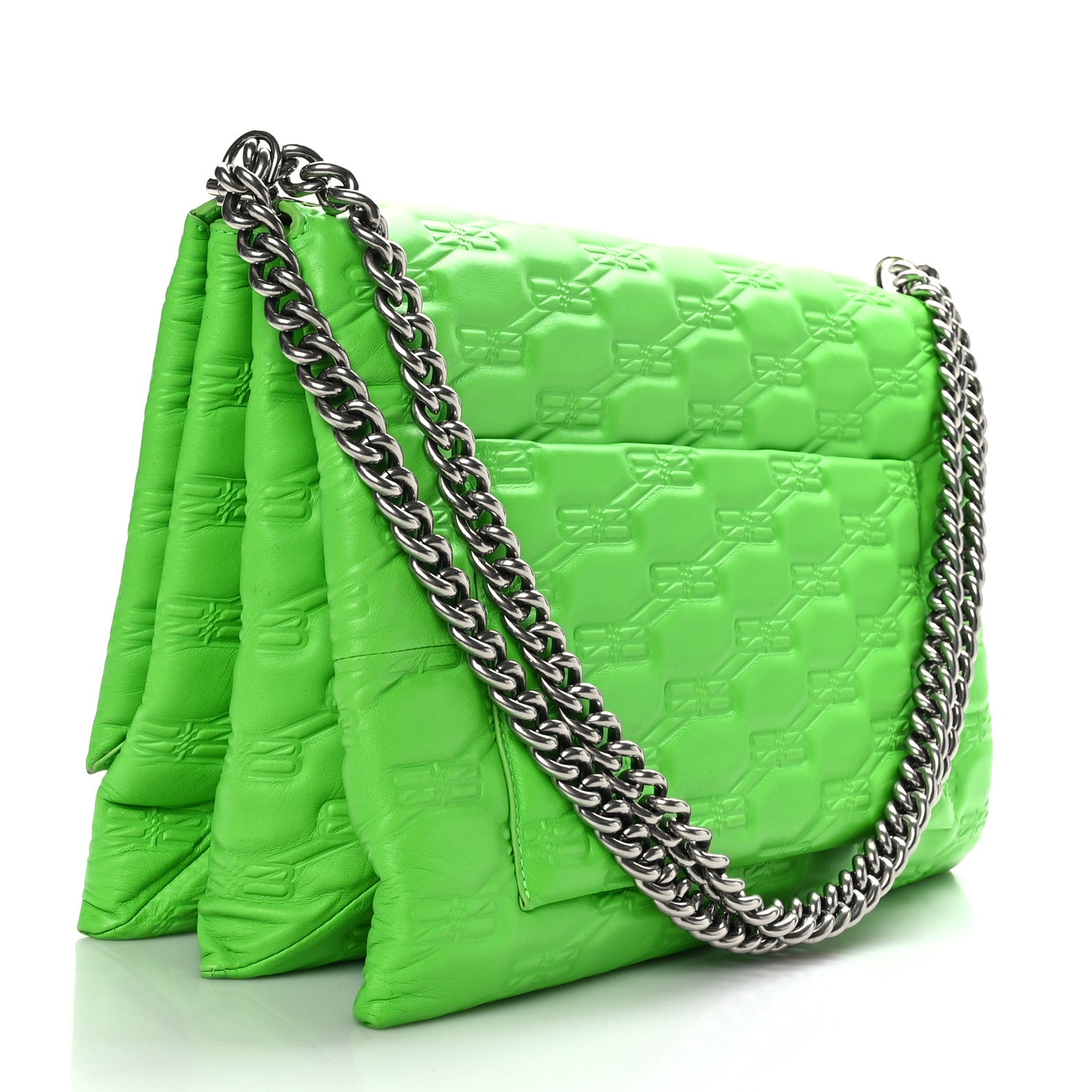 Balenciaga Nappa BB Monogram Embossed XL Triplet Bag Acid Green 3 of 9