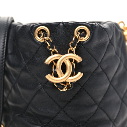 Chanel Calfskin Quilted Pearl Mini About Pearls Drawstring Bucket Bag Black 8 of 10