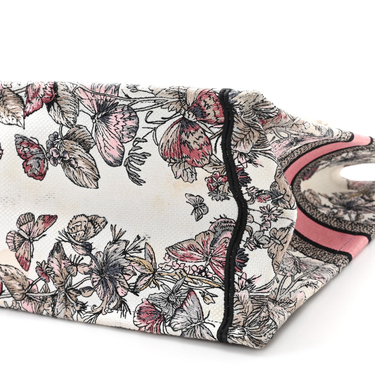 Canvas Embroidered Large Butterfly Around The World Book Tote White Pastel Pink