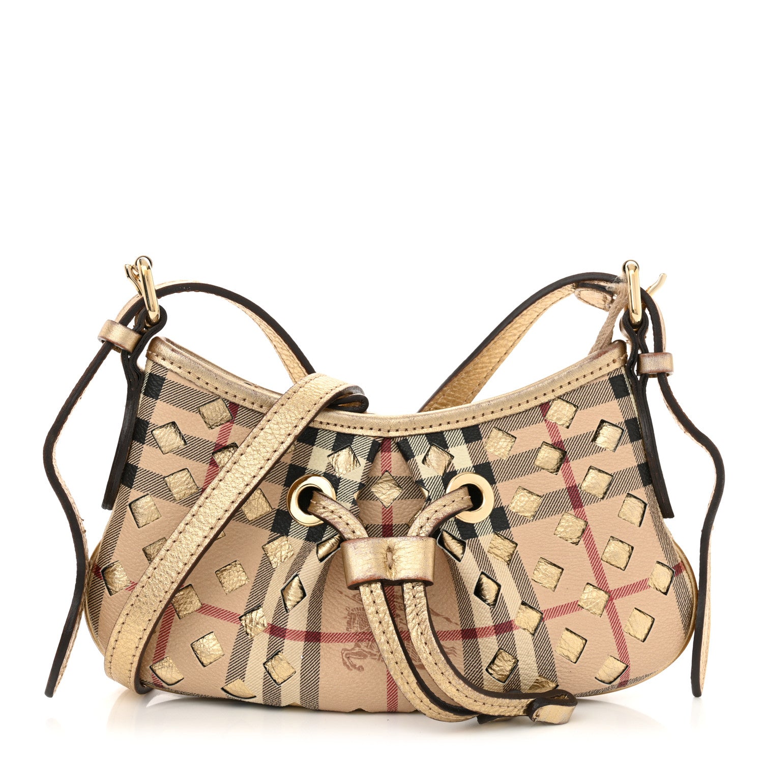 Burberry Haymarket Check Perforated Crossbody Gold 1 of 14