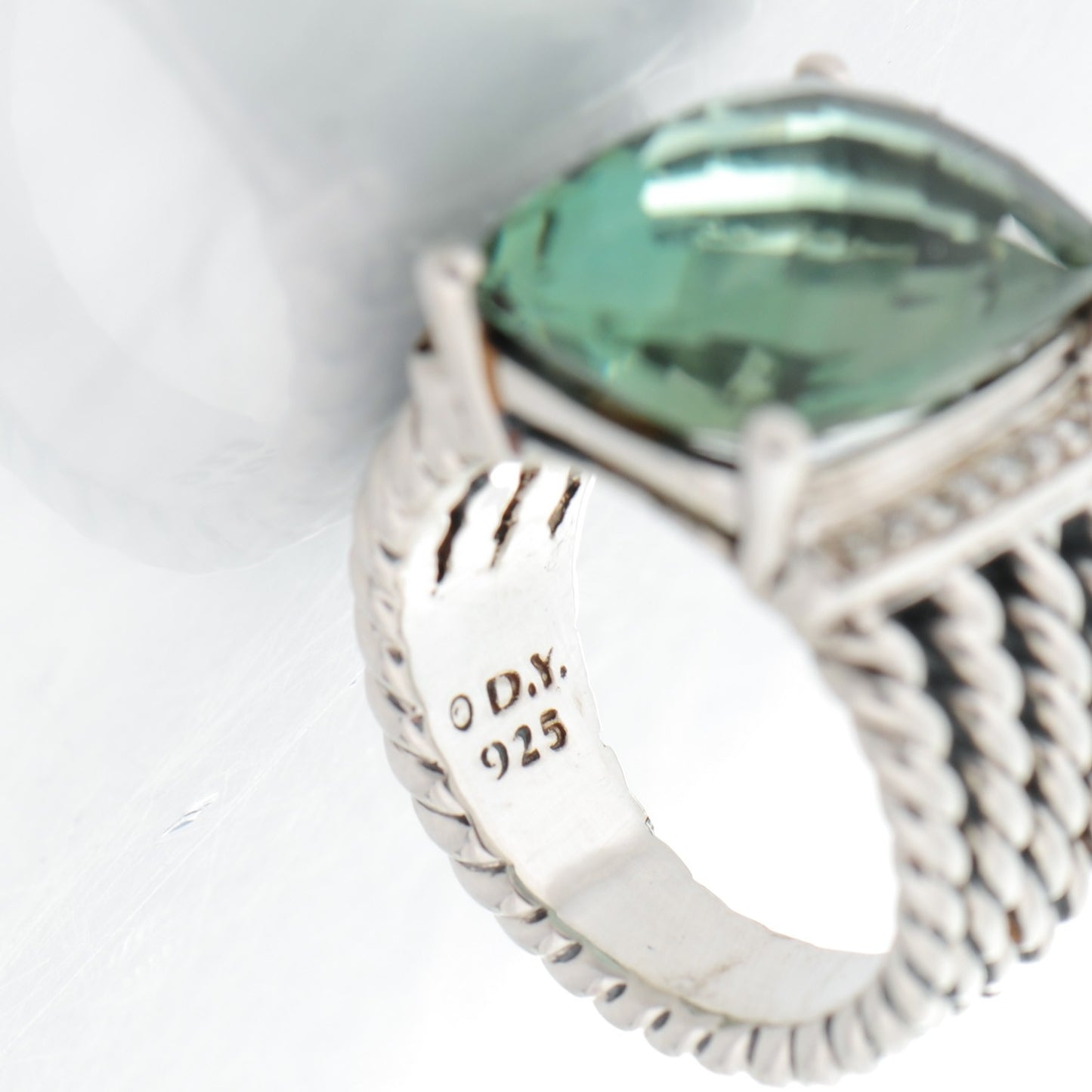 Sterling Silver Diamond Prasiolite 16mm Wheaton Ring 51 5.75