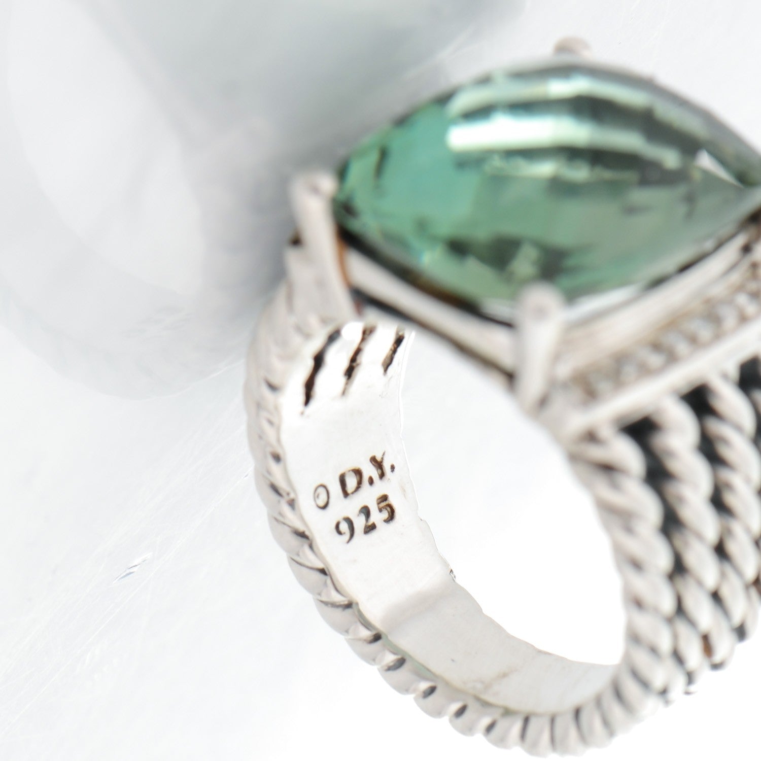 David Yurman Sterling Silver Diamond Prasiolite 16mm Wheaton Ring 51 5.75 4 of 4