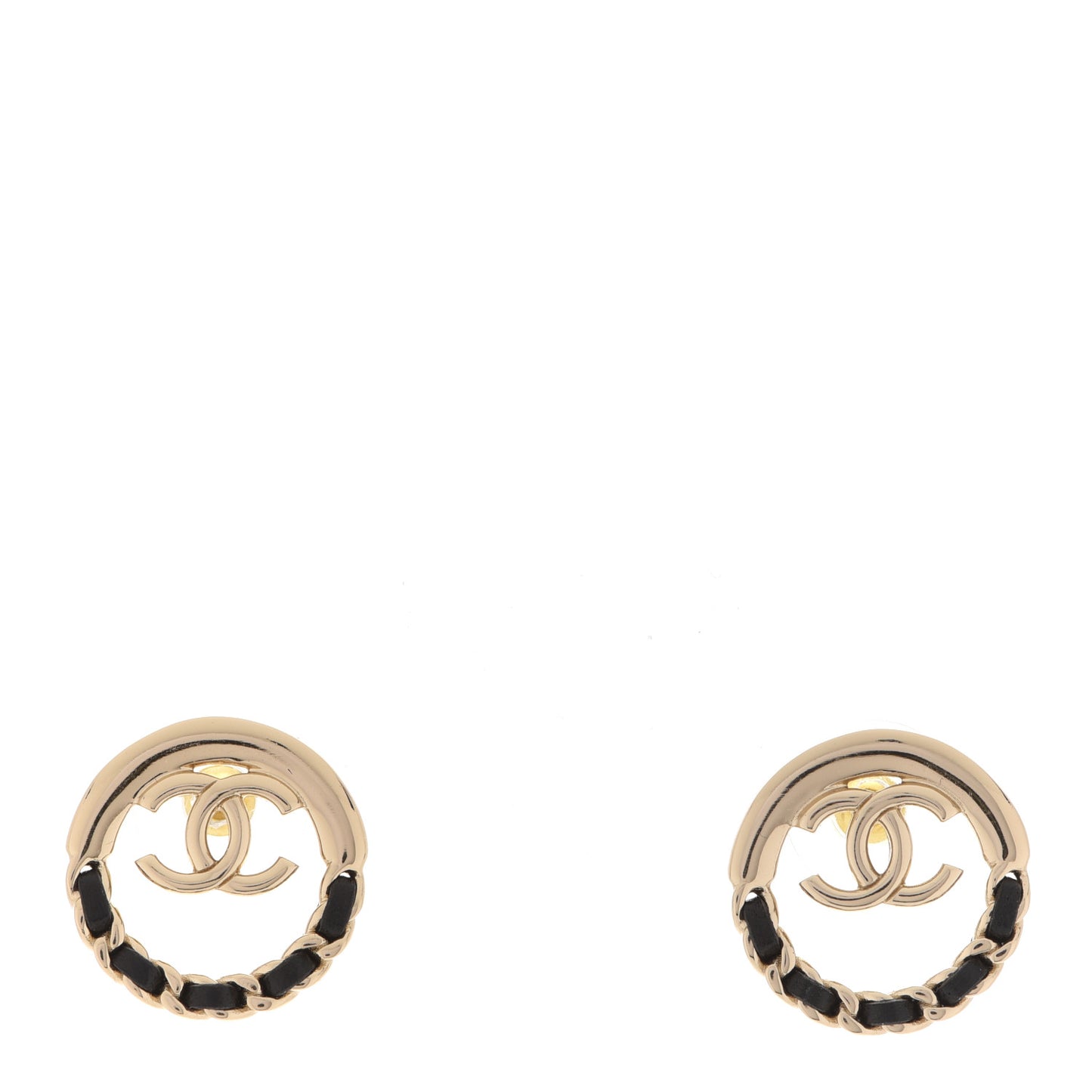 Lambskin Chain CC Round Earrings Gold Black