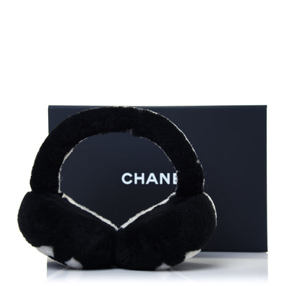 Chanel Shearling CC Ear Muffs Black White 9 of 10