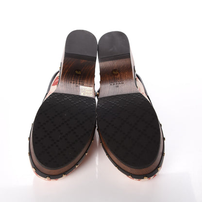 Gucci Linen Horsebit Ikegami Herbarium Print Amstel Slingback Clogs 37.5 Romantic Cherry Black 7 of 10