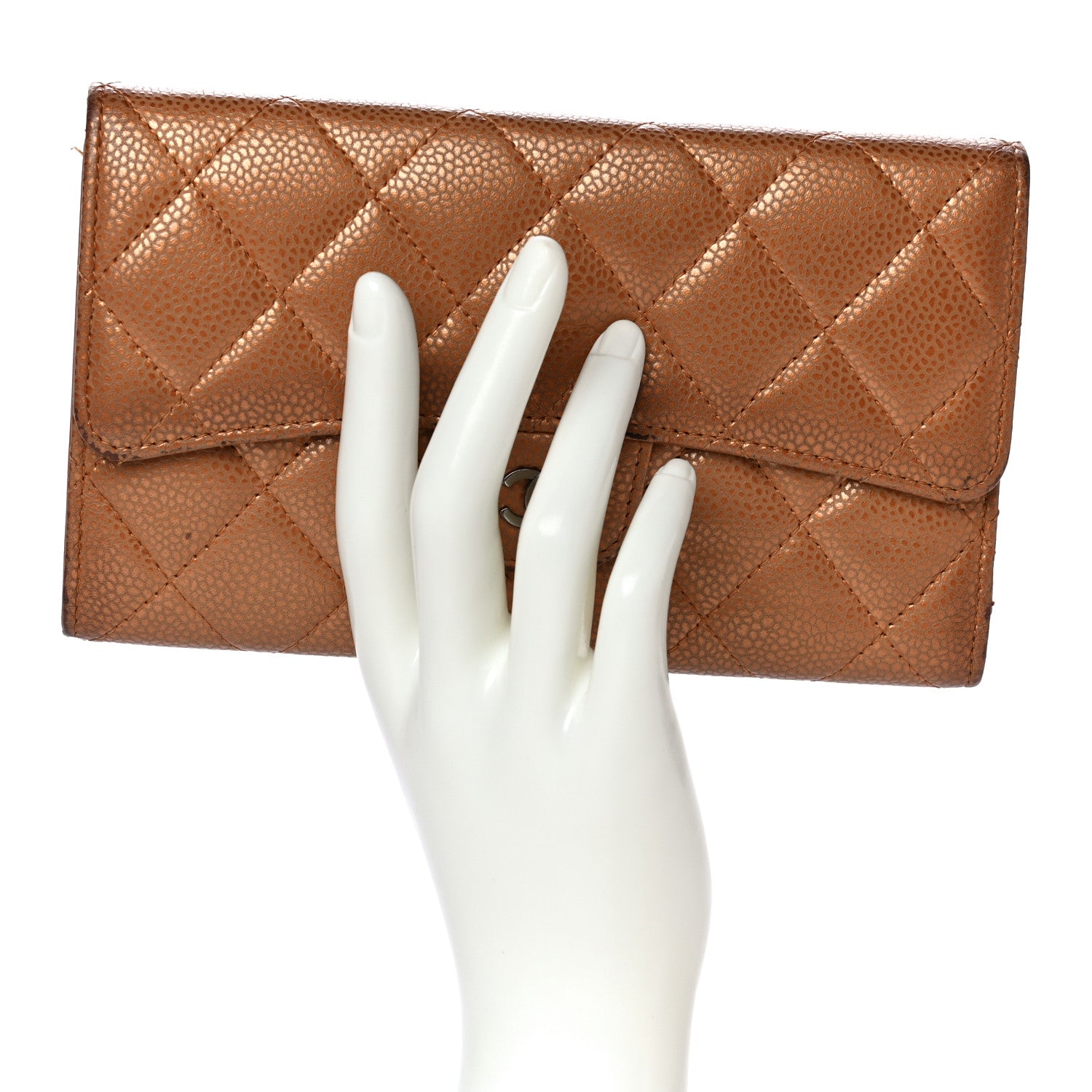 Chanel Metallic Caviar Quilted Large Flap Wallet Copper 2 of 10