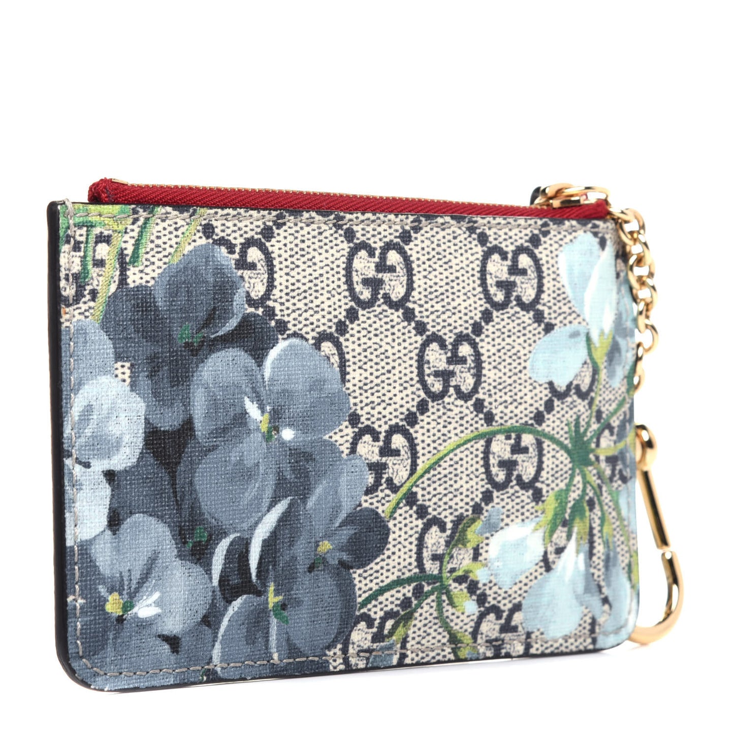 GG Supreme Monogram Blooms Key Case Beige Blue Navy Hibiscus Red