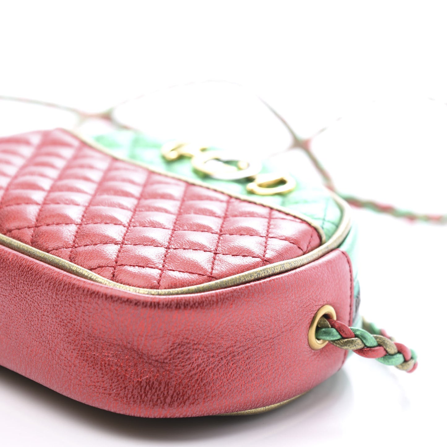 Laminated Nappa Trapuntata Mini Zumi Dome Shoulder Bag Rosso Jasmine Green Rame
