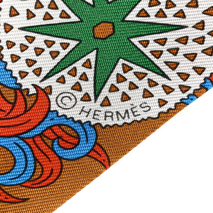 Hermes Silk De l'Ombrelle Aux Duels Twilly Caramel Vert Bleu 4 of 6