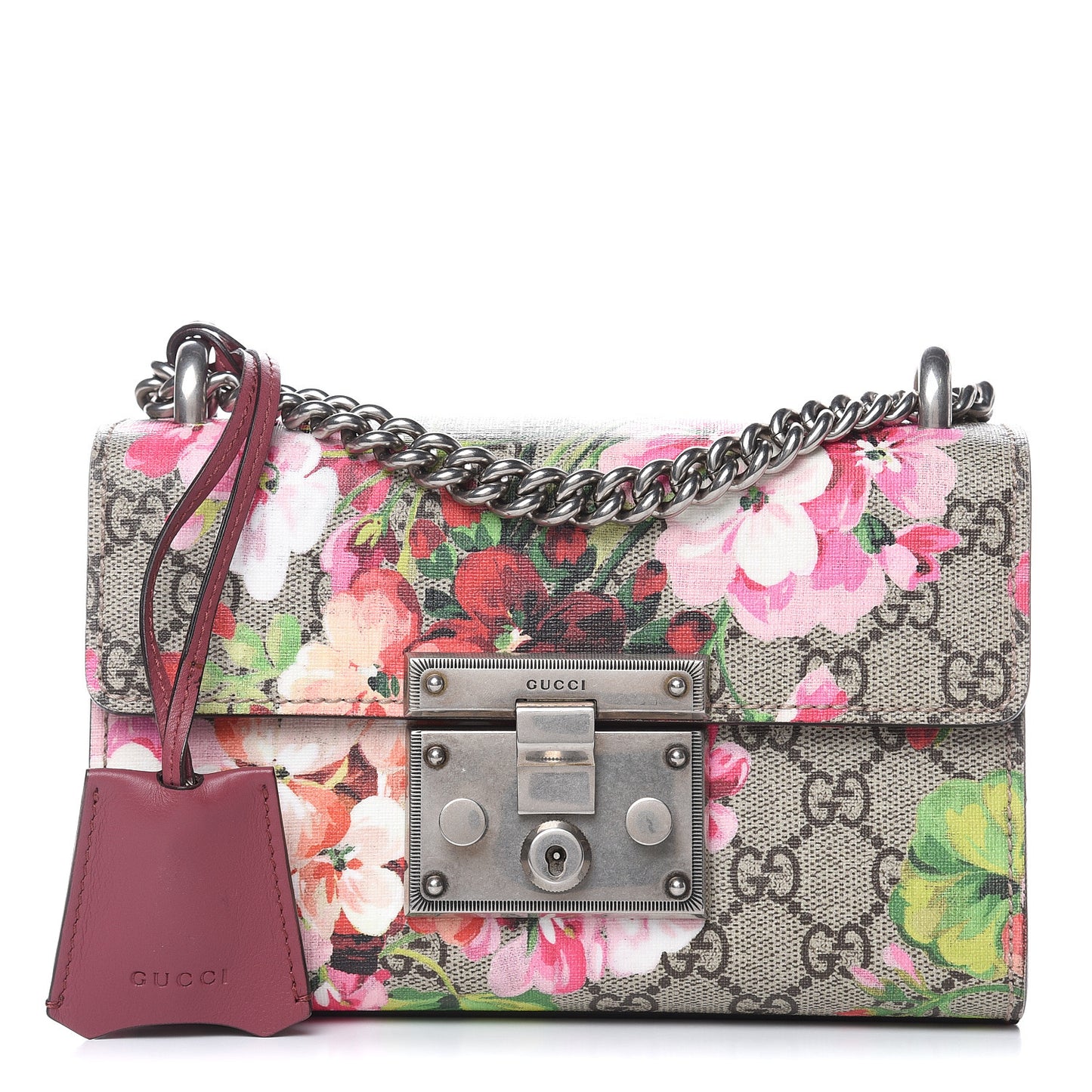 GG Supreme Monogram Blooms Small Padlock Shoulder Bag Beige Multicolor Dry Rose